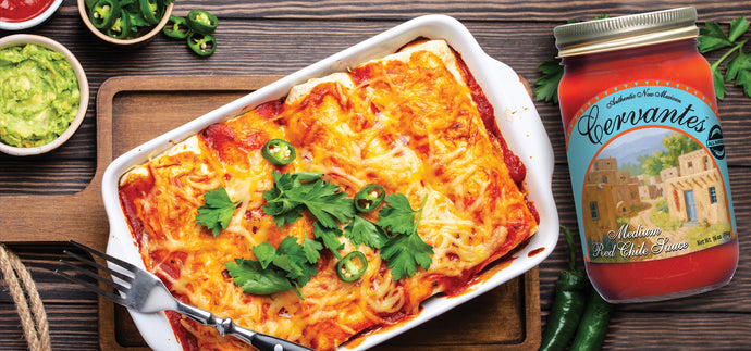 Easy Cervantes Red Chile, Green Chile (or Christmas) Enchilada Casserole